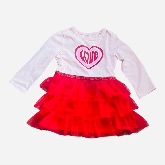 Wonder Nation Girls' 18 Mo tutu Love Heart Dress - Pink and Red long sleeve - Picture 2 of 8